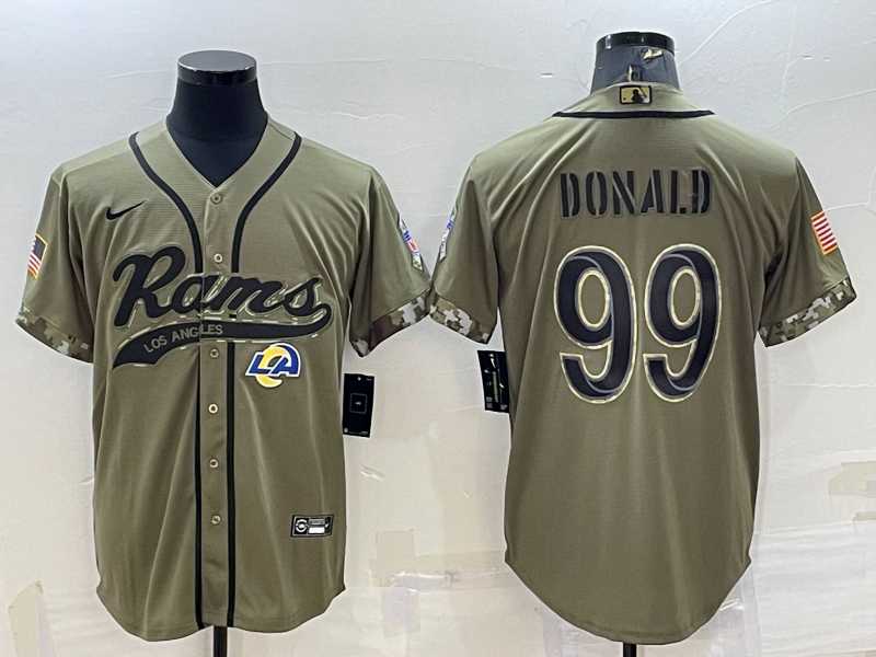 Men%27s Los Angeles Rams #99 Aaron Donald Olive 2022 Salute to Service Cool Base Stitched Baseball Jersey